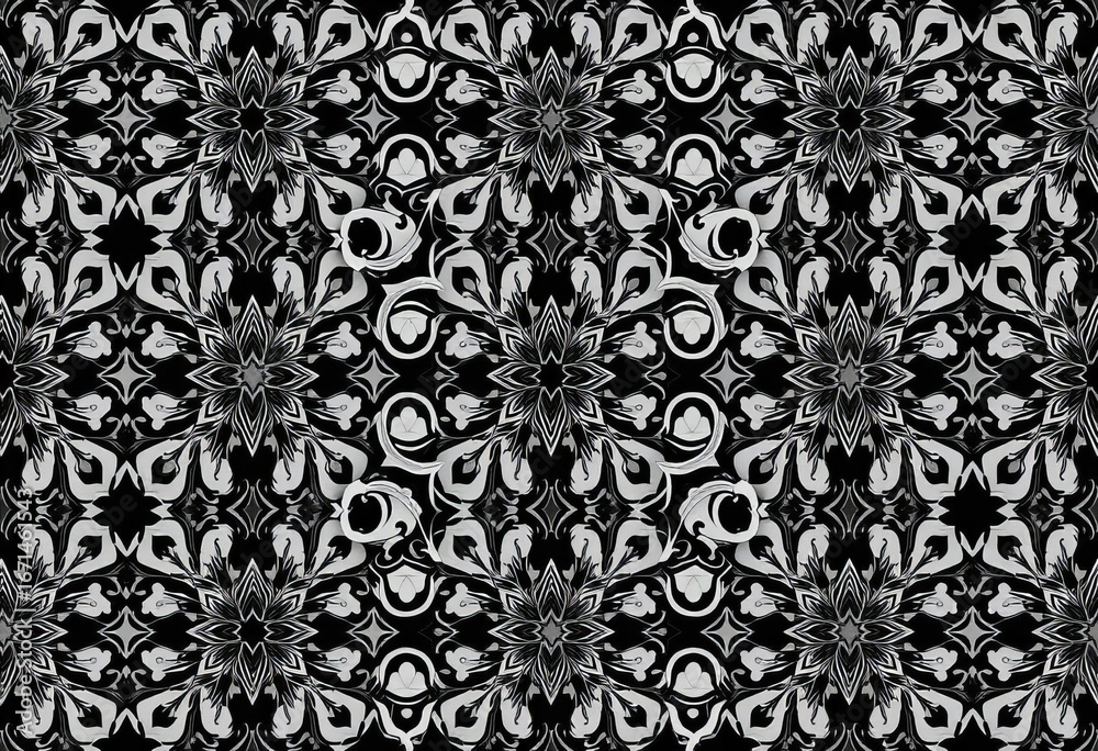 Intricate gray and black oriental geometric patterns, seamless vector tiles , motif, gray Intricate gray and black oriental geometric patterns, seamless vector tiles , motif, gray
