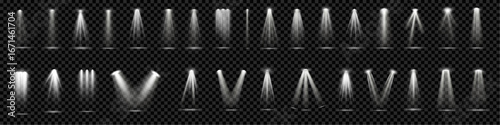 Bright projector beam with vivid light rays and natural glow. Ideal for night shows, studio lighting, and digital backgrounds. Vector illustration with realistic illumination effect.
