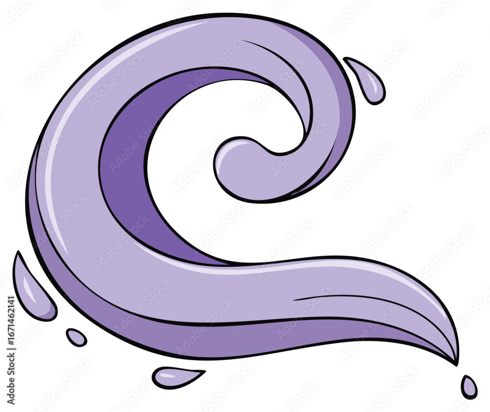 Obraz premium Stylized Lilac Wave with Droplets for Design Projects, Water Element with a Cartoon Style