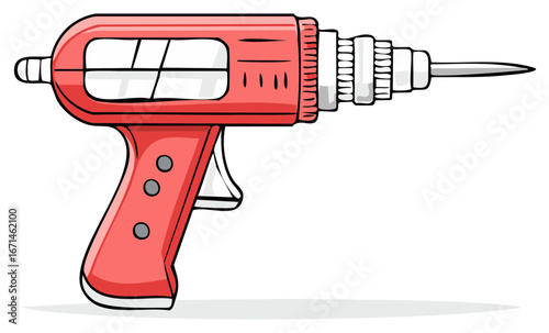 Vibrant red vintage inspired ray gun science fiction weapon illustration