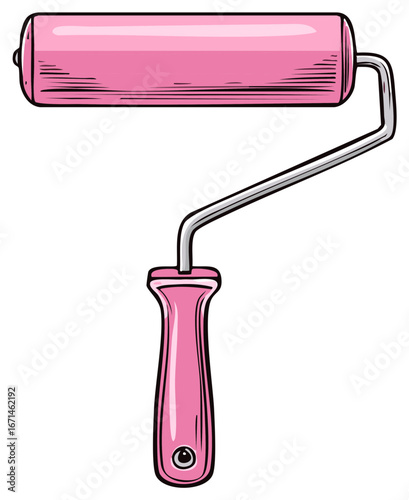 Pink Paint Roller Illustration Ready for Home Improvement Projects, Painting Walls and Ceilings with a Stylish Finishing Tool