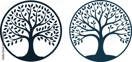 Two Tree of Life Illustrations Depicting Growth Family Connection and Symbolic Representation of Natures Cycle and Interconnectedness Vector Graphic