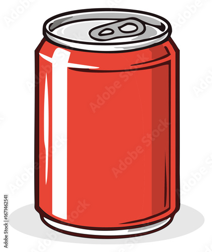 Illustration of a refreshing unopened red beverage can against a plain background featuring a clean and modern graphic style suitable for commercial projects.
