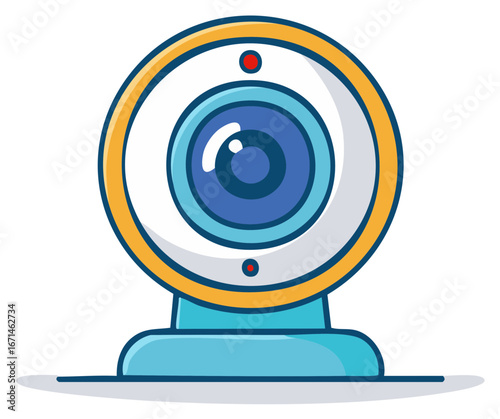 Cartoon webcam illustration with colorful design, digital video equipment