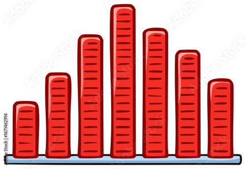 Cartoon Illustration of Bar Chart Showing Increasing and Decreasing Value Trends