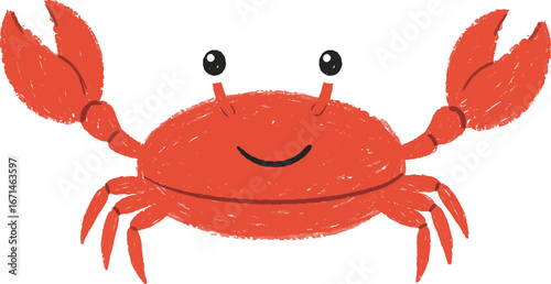 A cheerful cartoon red crab with big claws raised in a friendly gesture isolated on transparent background