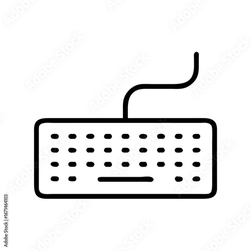 Computer keyboard with wire. Icon in minimalist black outline style  
