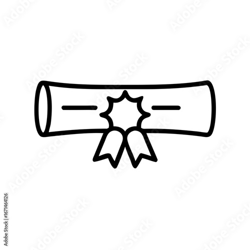 Icon Certificate scroll with ribbon and seal in a simple outline style  