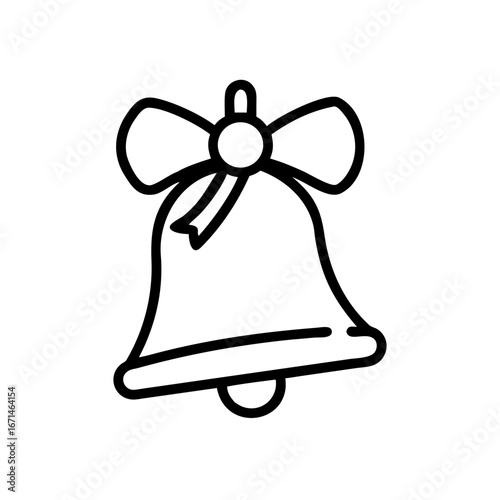 Icon School bell with bow in simple line art style  