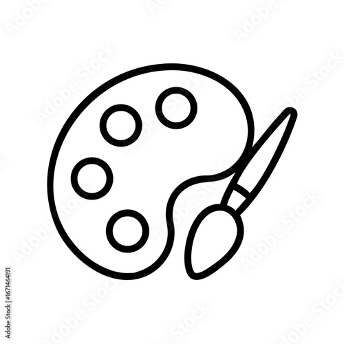 Paint palette and brush icon in minimalist style  