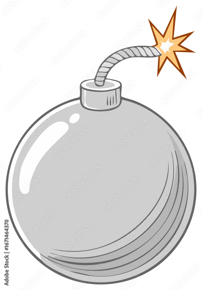 Obraz premium Cartoon bomb illustration burning fuse explosion danger explosives weapon isolated on white