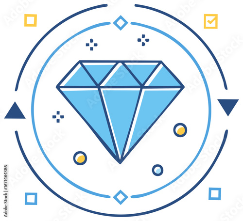 Abstract Blue Diamond Gemstone with Geometric Circles and Shapes