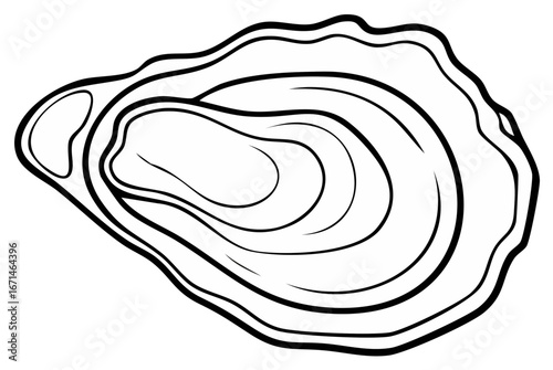 Oyster Shell Outline Vector Art Seashell Single Bivalve Mollusk Line Drawing