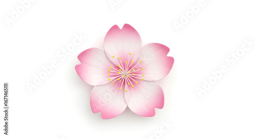 A beautifully rendered single pink sakura flower, an elegant symbol of spring and Japanese natural beauty, isolated on a white background