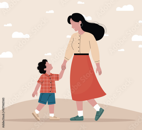 Mom And Sun Holding Hand