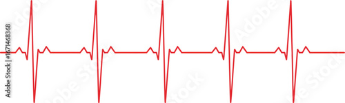 A continuous red electrocardiogram waveform representing a healthy human heartbeat isolated on transparent background
