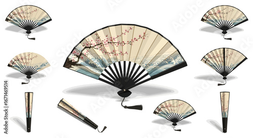 A set of stylized 3D rendered Japanese koi carp shown from multiple angles with a pond filter cover, isolated on a white background