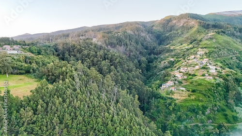 Sunset in Arco de Calheta, Madeira, Portugal. Drone photo. High quality photo