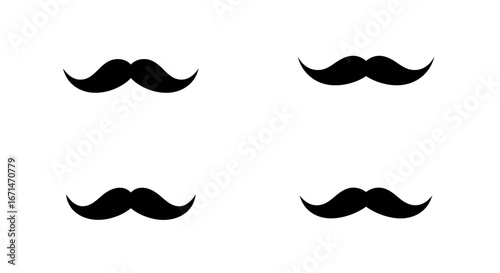 Four identical black handlebar mustache silhouettes displayed in a grid pattern on a clean white background representing vintage style and facial hair