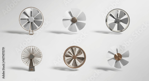 A curated collection of six modern minimalist electric fans showcasing innovative product design and contemporary aesthetics for home interiors