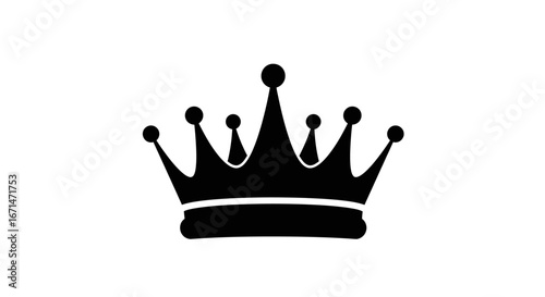 A classic royal crown depicted as a stark black silhouette against a clean white background symbolizing power and authority