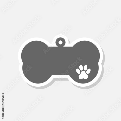  Dog bone paw name tag icon sticker isolated on gray background