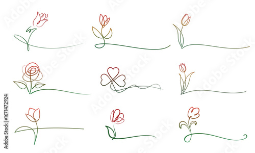 Set of stylized garden flowers logos.
