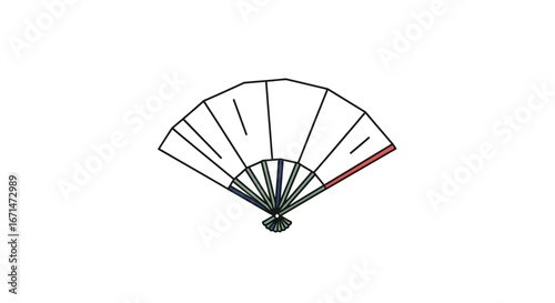 Elegant and simple hand fan icon with red and blue accents, an isolated vector graphic representing Asian culture and tradition