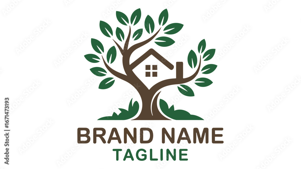 Obraz premium Home and tree combine logo design vector
