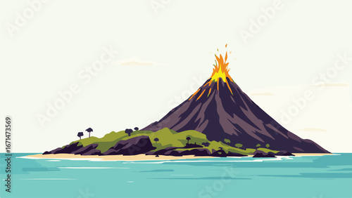 Volcano mountain peak erupting
