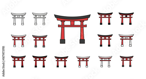 Torii Gate Icons A Collection of Japanese Temple Gate Designs
