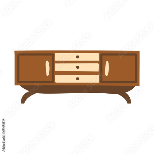 Simple Flat Style Wooden Sideboard with Drawers and Doors Furniture Illustration