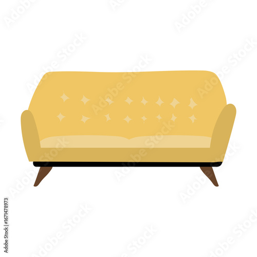 Minimalist Flat Style Yellow Sofa Couch Living Room Furniture Illustration