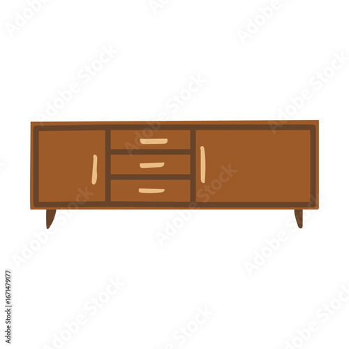 Simple Handdrawn Wooden Sideboard with Drawers and Cabinets Illustration