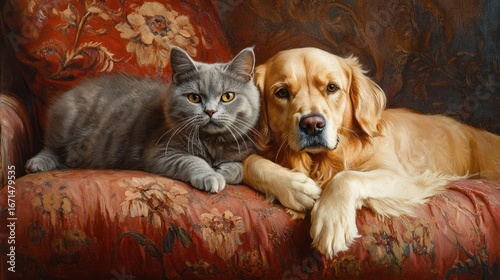 Wallpaper Mural Dog and Cat Resting on Sofa Together Torontodigital.ca