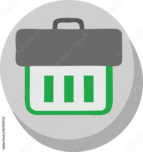 Clean grunge document icon representing a briefcase or document holder with organized green lines inside a circular frame