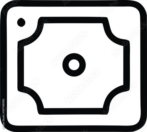 Simple outline icon of a dice showing the number four with a dot