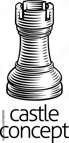 Woodcut style chess rook or...