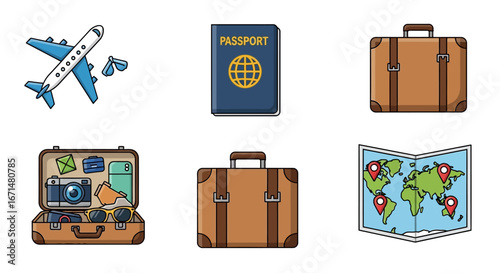Travel essentials arranged neatly depicting journey preparations for a vacation adventure, evoking excitement and anticipation.