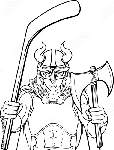 A female viking woman ice hockey sports team cartoon mascot