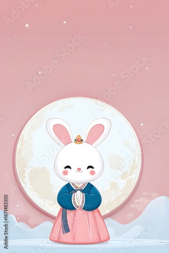 Holiday card mockup design with rabbit and full moon