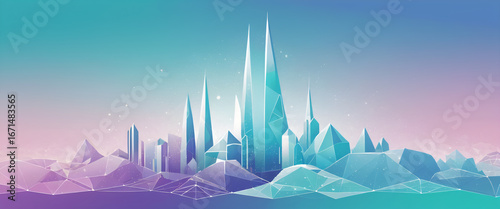 abstract crystal cityscape on soft gradient background