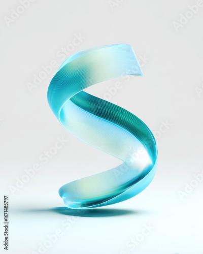 Turquoise, swirling letter S, 3D rendering