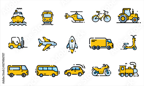Doodle Transport Collection – Illustrated Icons of Cars, Trains, Planes, Boats & More