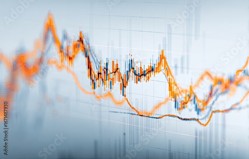 Close-up of financial charts with fluctuating lines and data points