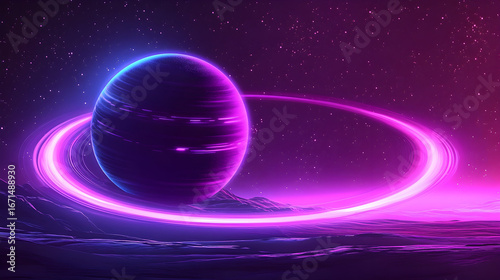 Planet with rings in space scene
