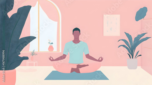 Person meditating in room interior indoor lifestyle