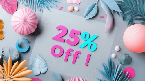Colorful Modern Discount Promotion Graphic with Tropical Elements and 25% Off Text