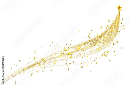 Golden star trail effect on white background