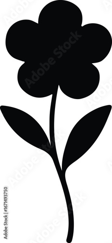 Illustrator Vector Simple flower with stem and leaves silhouette